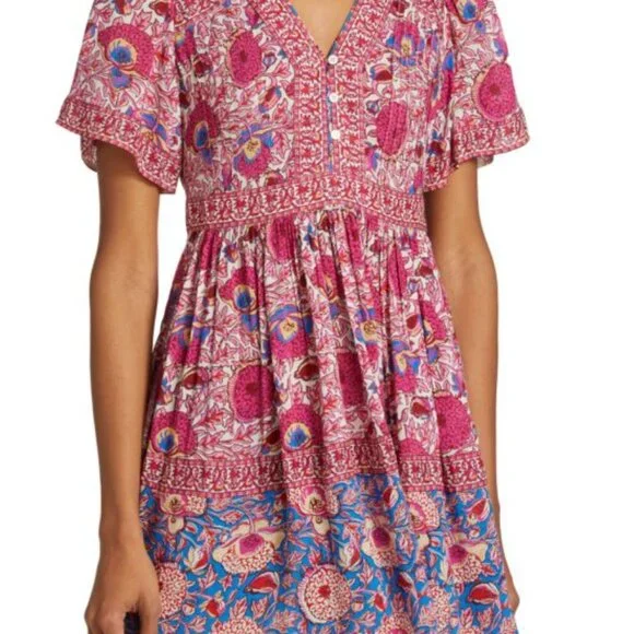 ba&sh Valia Printed Pintuck Mini Dress - Large - Picture 2 of 9